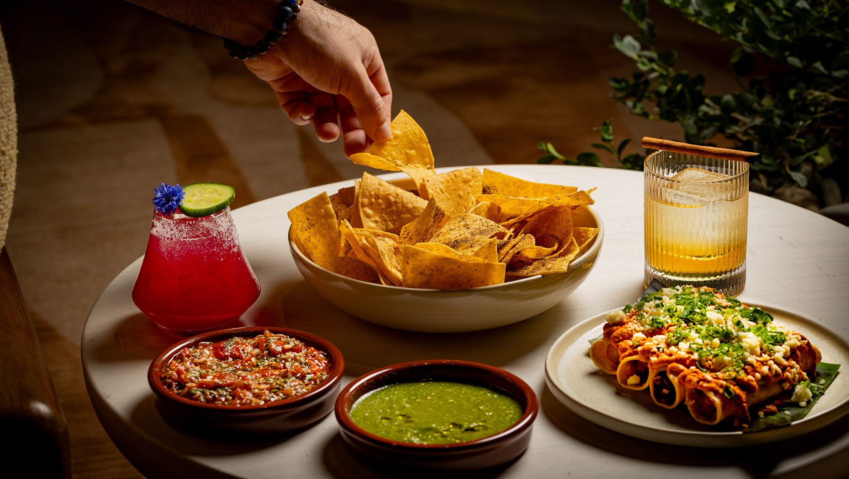 Hecho Libre restaurant at Kimpton Miralina with bold colors and artisanal desert-modern décor