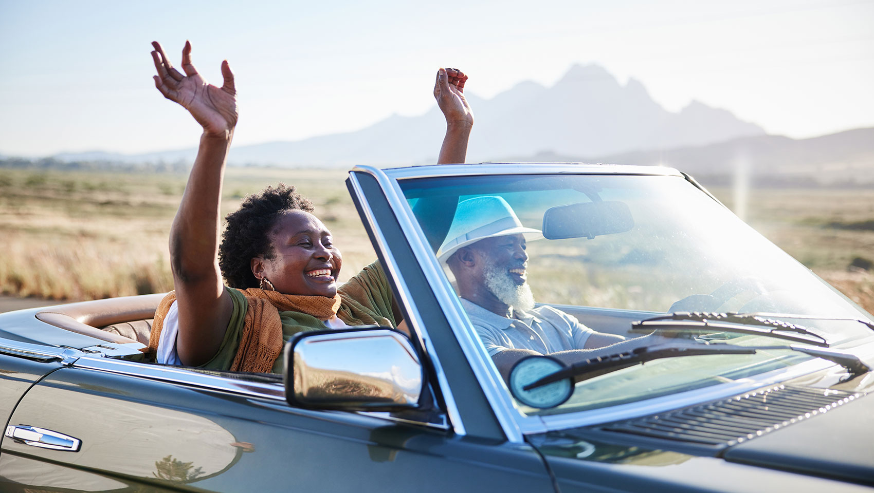 elderly couple on a road trip