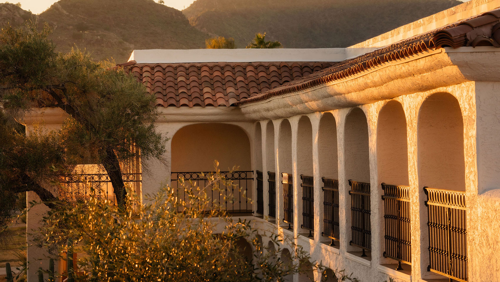 Scenic Scottsdale mountain views from the Kimpton Miralina resort grounds at golden hour
